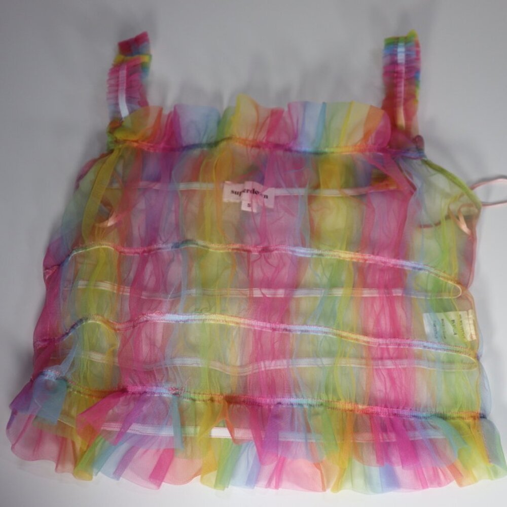 Rainbow Tie Dye Spaghetti Strap Stretch Elastic Crop Top Pride Color Run Small